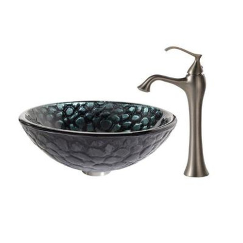 Kratos Glass Vessel Sink and Ventus Faucet Brushed Nickel