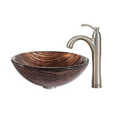 Gaia Glass Vessel Sink and Riviera Faucet Satin Nickel