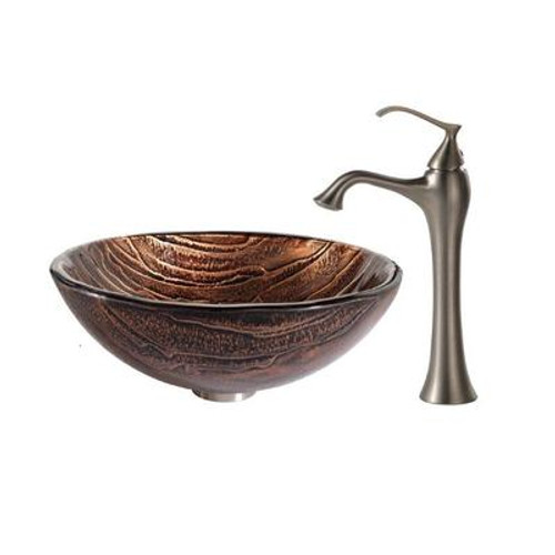 Gaia Glass Vessel Sink and Ventus Faucet Brushed Nickel