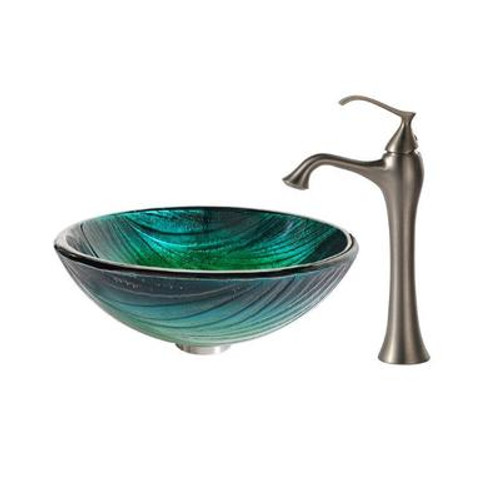 Nei Glass Vessel Sink and Ventus Faucet Brushed Nickel