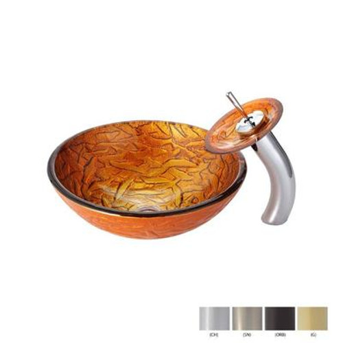 Blaze Glass Vessel Sink and Waterfall Faucet Chrome