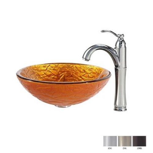Blaze Glass Vessel Sink and Riviera Faucet Chrome