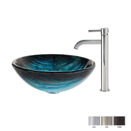 Ladon Glass Vessel Sink and Ramus Faucet Chrome