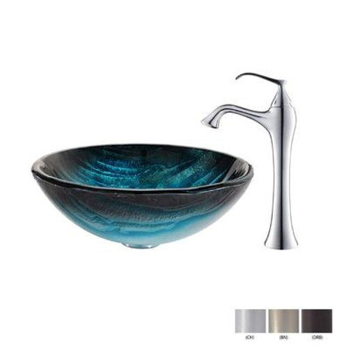Ladon Glass Vessel Sink and Ventus Faucet Chrome