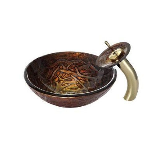Dryad Glass Vessel Sink and Waterfall Faucet Gold