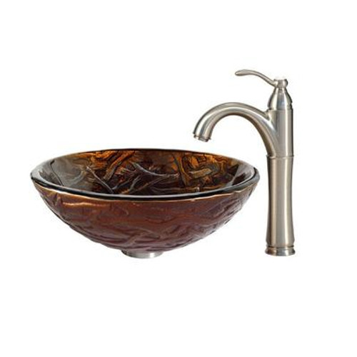Dryad Glass Vessel Sink and Riviera Faucet Satin Nickel