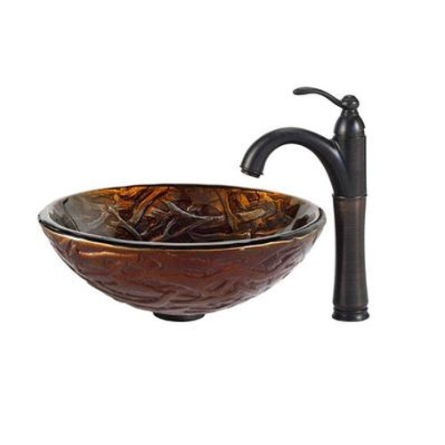 Dryad Glass Vessel Sink and Riviera Faucet Oil Rubbed Bronze