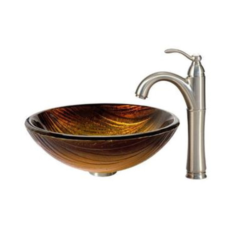 Midas Glass Vessel Sink and Riviera Faucet Satin Nickel