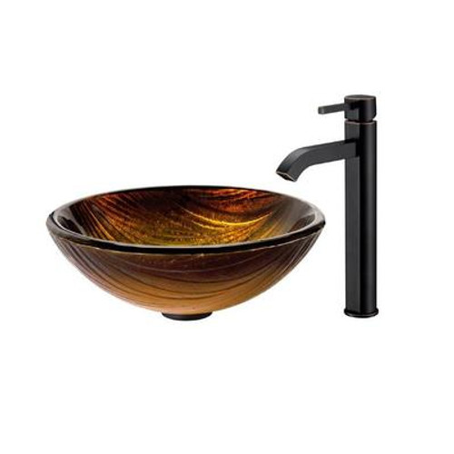 Midas Glass Vessel Sink and Ramus Faucet Oil Rubbed Bronze