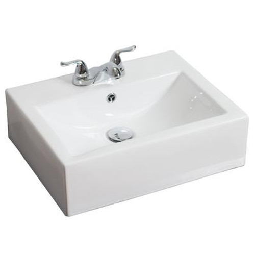 Above Counter Rectangle White Ceramic Vessel with 4 Inch o.c. Faucet Drilling