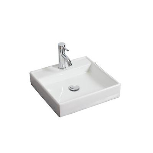 Wall Mount Square White Ceramic Vessel with Single Hole
