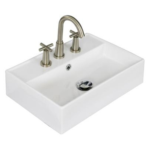 20 In. W X 14 In. D Above Counter Rectangle Vessel In White Color For 8 In. O.C. Faucet - Chrome