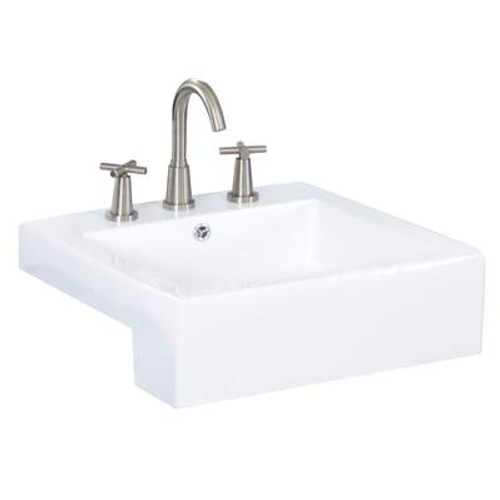 20 In. W X 20 In. D Semi-Recessed Rectangle Vessel In White Color For 8 In. O.C. Faucet - Brushed Nickel