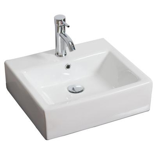 20 In. W X 18 In. D Above Counter Rectangle Vessel In White Color For Single Hole Faucet - Brushed Nickel