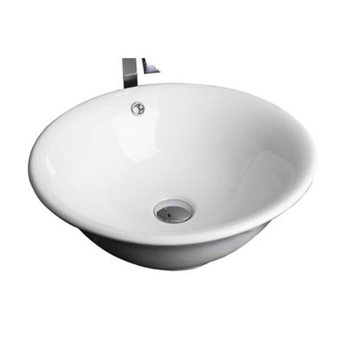 18 In. W X 18 In. D Above Counter Round Vessel In White Color For Deck/Wall Mount Faucet - Chrome