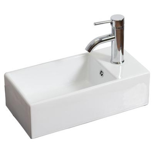 18 In. W X 10 In. D Above Counter Rectangle Vessel In White Color For Single Hole Faucet - Brushed Nickel