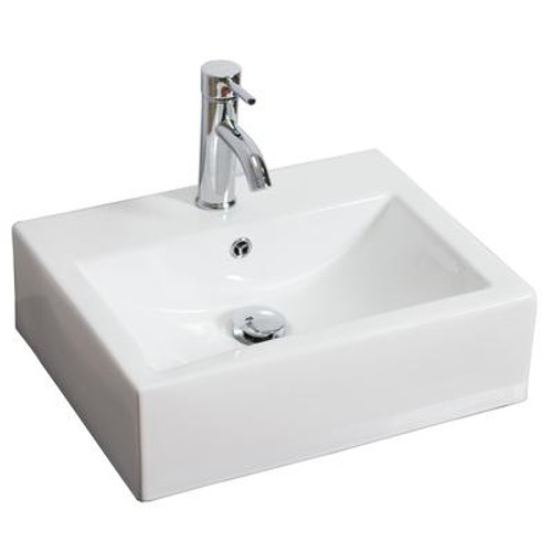 20.5 In. W X 16 In. D Above Counter Rectangle Vessel In White Color For Single Hole Faucet - Chrome