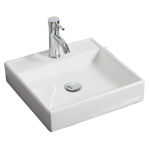 17.5 In. W X 17.5 In. D Wall Mount Square Vessel In White Color For Single Hole Faucet - Brushed Nickel