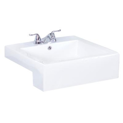 20 In. W x 20 In. D Semi-Recessed Rectangle Vessel in White Color for 4 In. o.c. Faucet - Brushed Nickel