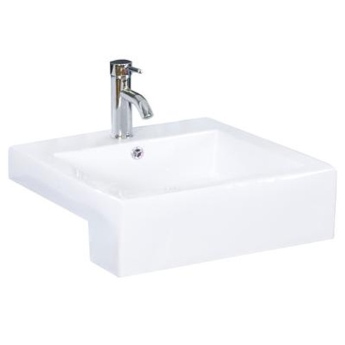 20 In. W x 20 In. D Semi-Recessed Rectangle Vessel in White Color for Single Hole Faucet - Brushed Nickel