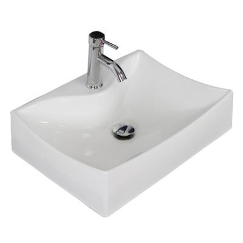 21.5 In. W x 16 In. D Wall Mount Rectangle Vessel in White Color for Single Hole Faucet - Chrome