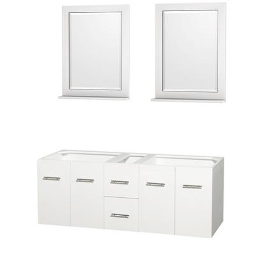 Centra 60 In. Double Vanity in White and No Top and No Sinks and 24 In. Mirrors