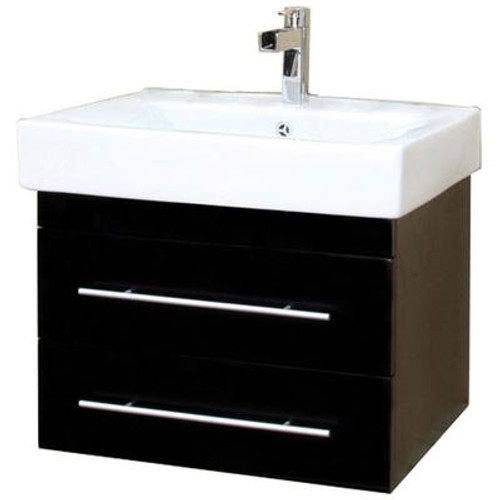 Lyon S 25 In. Single Vanity in Black with Ceramic Vanity Top in White