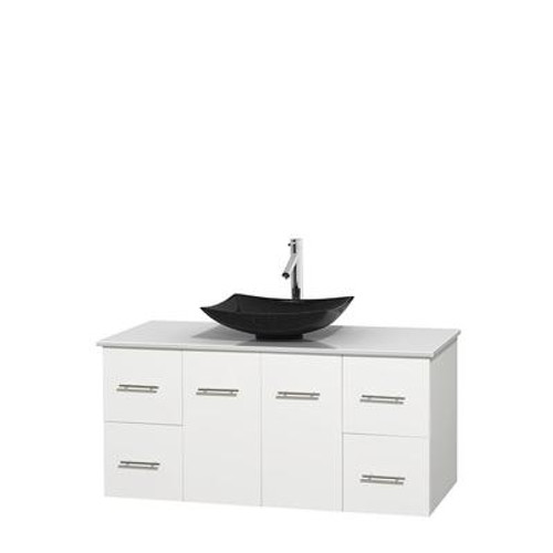 Centra 48 In. Single Vanity in White with Solid SurfaceTop with Black Granite Sink and No Mirror