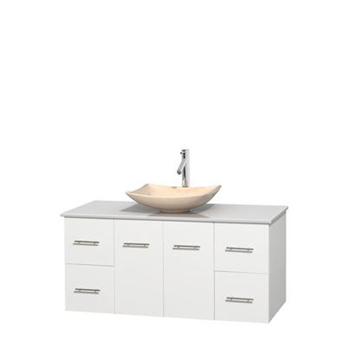 Centra 48 In. Single Vanity in White with Solid SurfaceTop with Ivory Sink and No Mirror