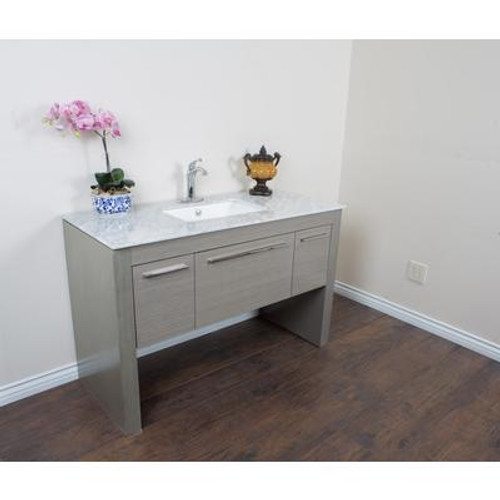 55.3 In Single Sink Vanity In Taupe with Marble Top in White