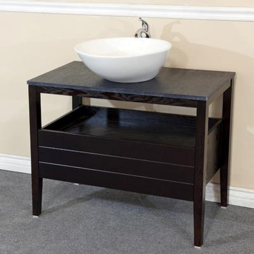 35.5 In Single Sink Vanity in Dark Mahogany with Granite Top in Black