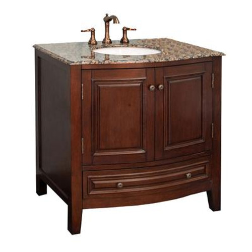 Warrington 36 In. Single Vanity in Dark Walnut with Marble Vanity Top In Baltic Brown