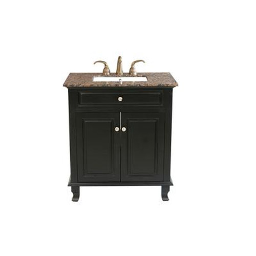 Durham Bb 32 In. Single Vanity In Ebony with Marble Vanity Top In Baltic Brown