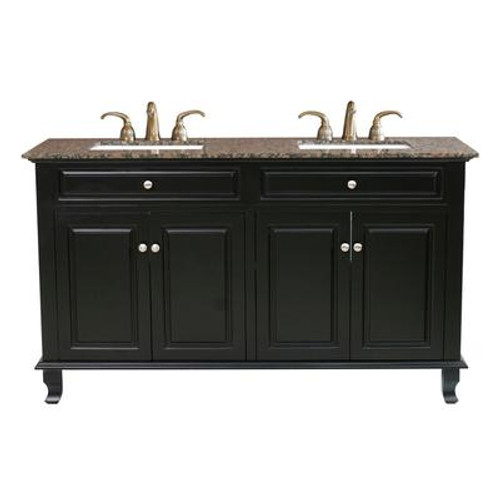 Cardiff Bb 62 In. Double Vanity In Ebony with Marble Vanity Top In Baltic Brown