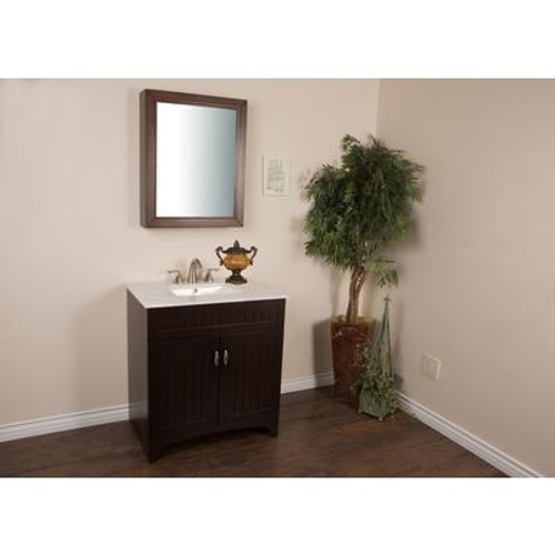 32 In. Single Sink Vanity in Sable Walnut with Marble Top in White