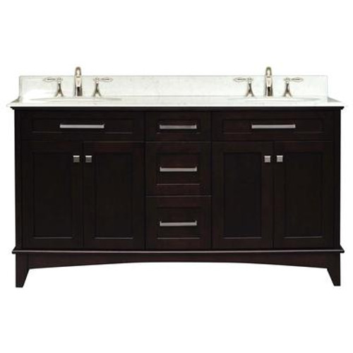 Manhattan 60 Inches Vanity in Dark Espresso with Marble Vanity Top in Carrara White (Faucet not included)