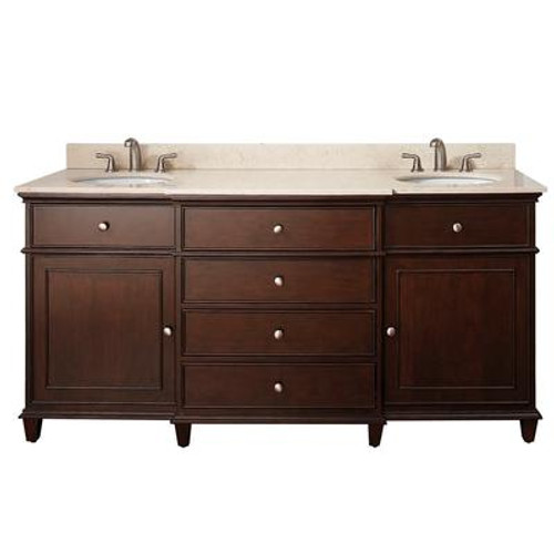 Windsor 72 Inch Vanity with Galala Beige Marble Top And Dual Sinks in Walnut Finish (Faucet not included)