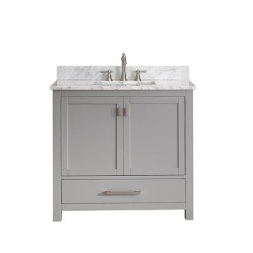 Modero 36 In. Vanity in Chilled Gray with Marble Vanity Top in Carrera White