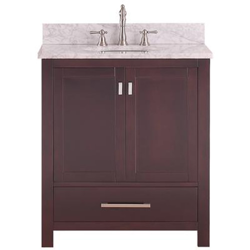 Modero 30 In. Vanity in Espresso with Marble Vanity Top in Carrera White