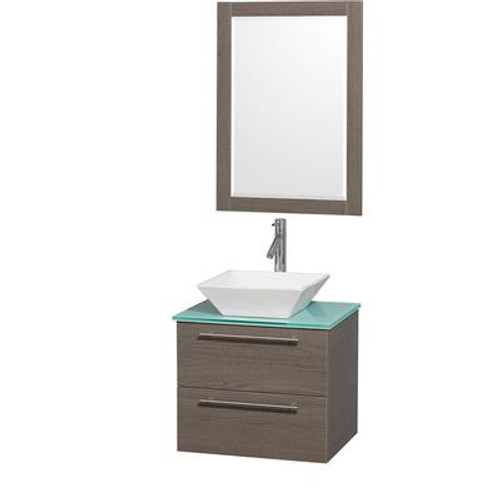 Amare 24 In. Vanity in Grey Oak with Glass Vanity Top in Aqua and White Porcelain Sink