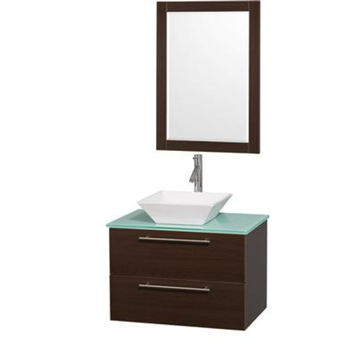 Amare 30 In. Vanity in Espresso with Glass Vanity Top in Aqua and White Porcelain Sink