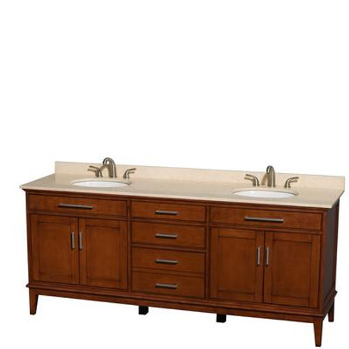 Hatton 80 In. Double Vanity in Light Chestnut with Marble Vanity Top in Ivory and Oval Sinks