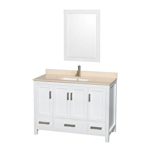 Sheffield 48 In. Vanity in White with Marble Vanity Top in Ivory and 24 In. Mirror