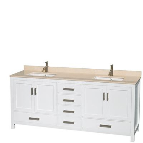 Sheffield 80 In. Double Vanity in White with Marble Vanity Top in Ivory
