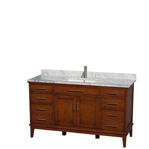 Hatton 60 In. Vanity in Light Chestnut with Marble Vanity Top in Carrara White and Square Sink