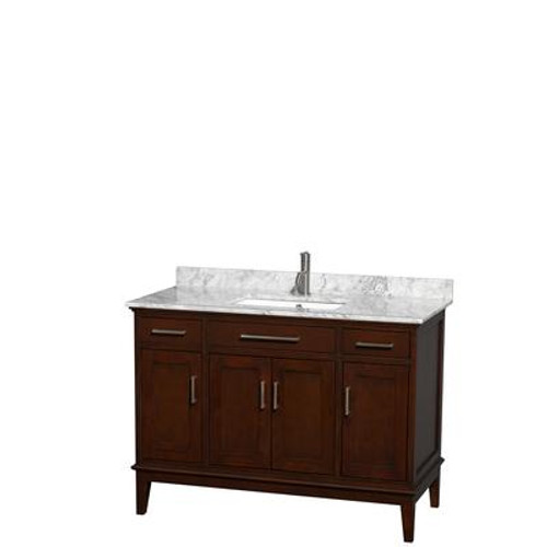 Hatton 48 In. Vanity in Dark Chestnut with Marble Vanity Top in Carrara White and Square Sink