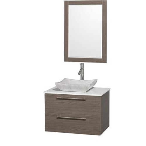 Amare 30 In. Vanity in Grey Oak with Man-Made Stone Vanity Top in White and Carrara Marble Sink