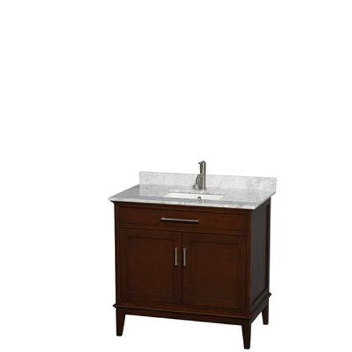 Hatton 36 In. Vanity in Dark Chestnut with Marble Vanity Top in Carrara White and Square Sink