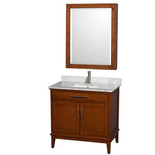 Hatton 36 In. Vanity in Light Chestnut with Marble Top in Carrara White with Square Sink and Med Cab
