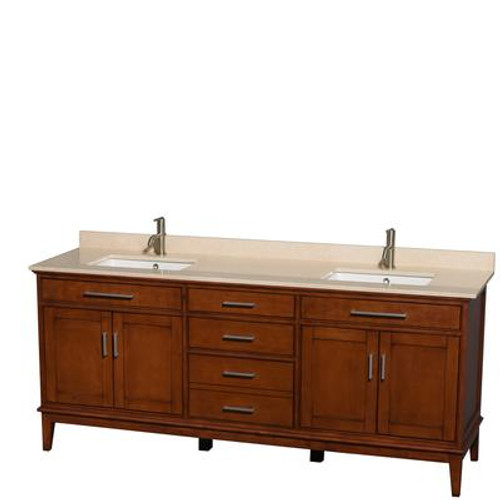 Hatton 80 In. Double Vanity in Light Chestnut with Marble Vanity Top in Ivory and Square Sinks
